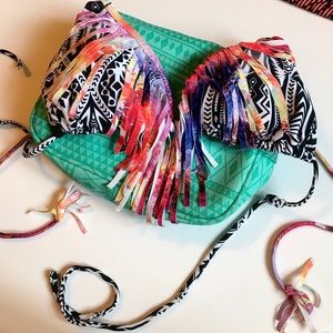 Tribal Fringe Color Burst Bikini Top M